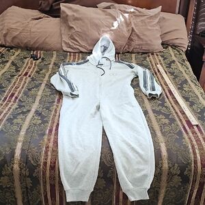 Women's Fabletics New With Tags Gray Hooded Jumpsuit with Striped Sleeves